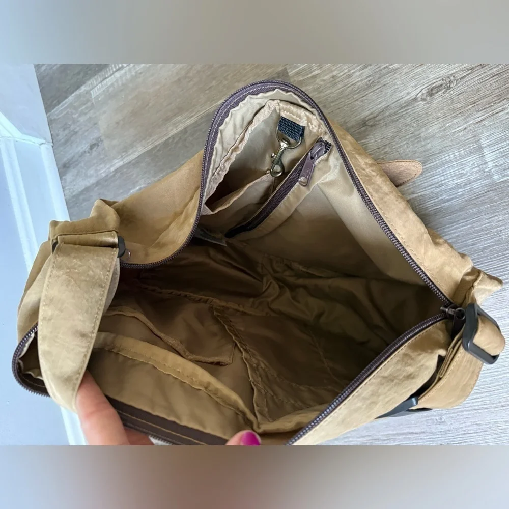 Ameri Bag Healthy Back Travel Bag Crossbody Sling Bag Canvas Brown Tan
